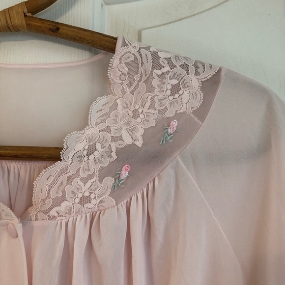 Vintage Shadowline Pink Lace Embroidered Floral Robe Size Small - Picture 4 of 8